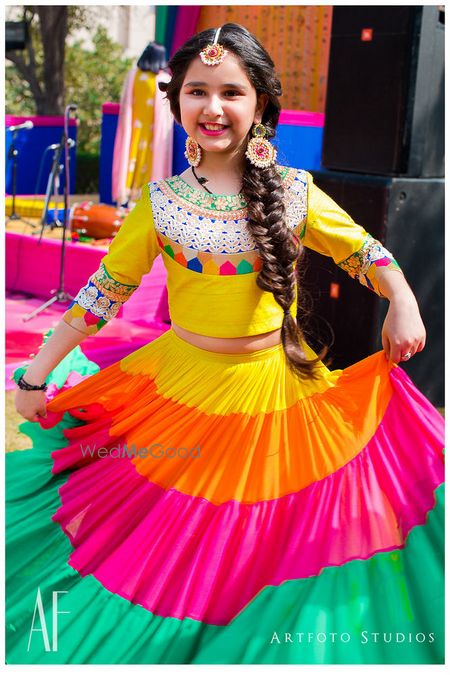 Photo of Striped yellow lehenga on young girl