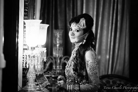 Photo of black and white bridal portraits