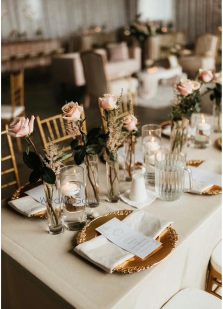 Photo of glam gold and white table decor idea for reception