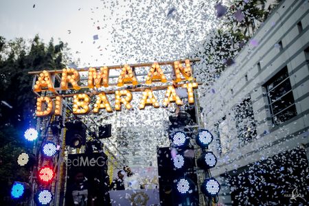 Photo of A grand baraat with DJ and LED sign boards