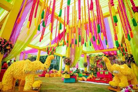 Photo of Floral decor in a melange of colors at a mehendi ceremony