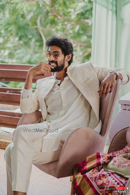 Photo of Rana Daggubatti at his mehendi in an indo western outfit