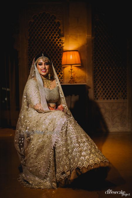 Photo of Shimmery silver bridal lehenga