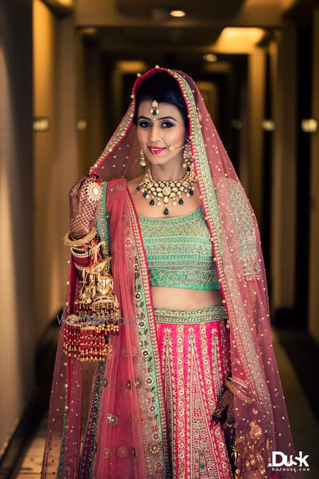 Photo of mint and pink lehenga