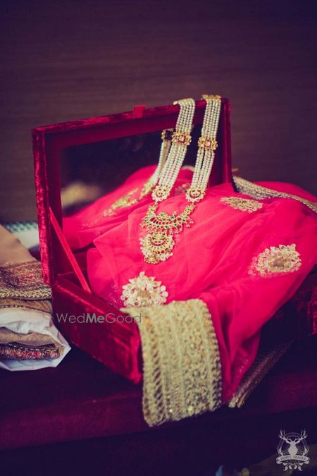 Photo of bridal pitara of jewellery and outfits