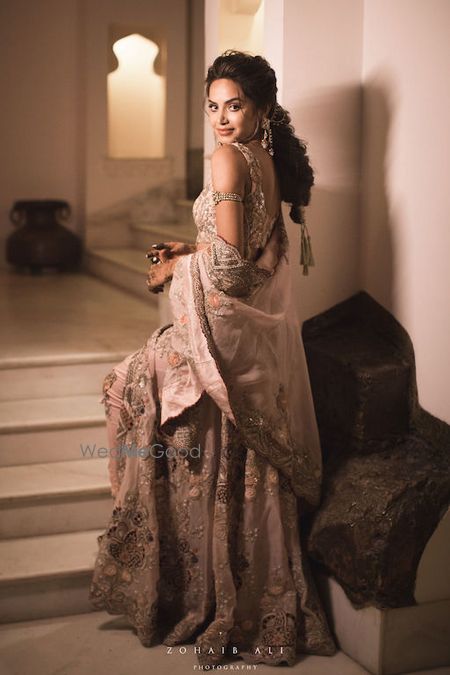 Photo of Bride in grey sangeet lehenga