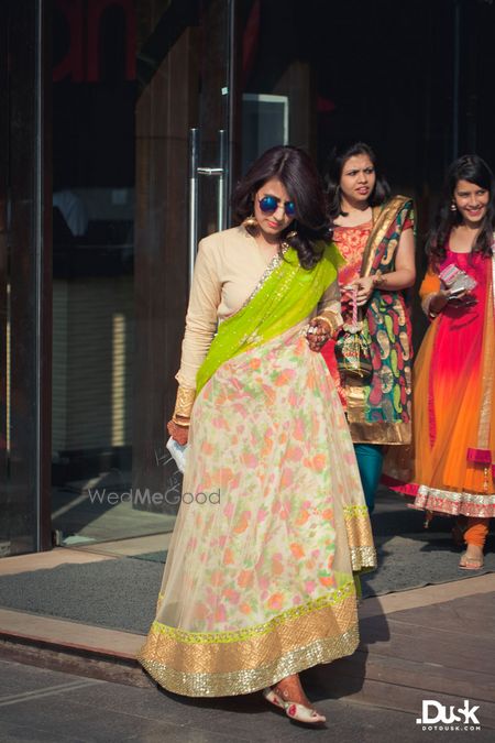 Photo of floral print lehenga saree