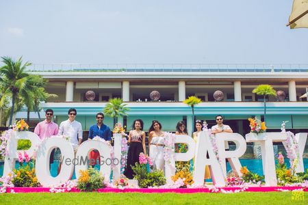 Photo of Pool party decor with giant blocks