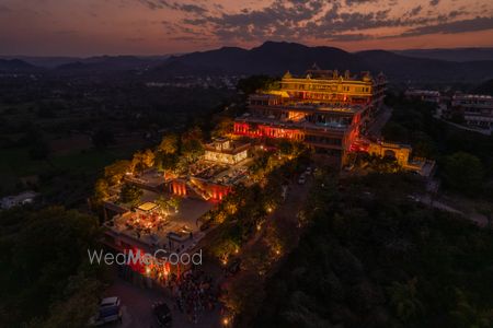 Photo of palace wedding venue drone shot