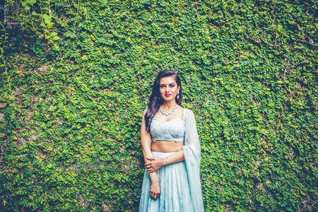 Photo of Engagement bridal Portrait with mint lehenga