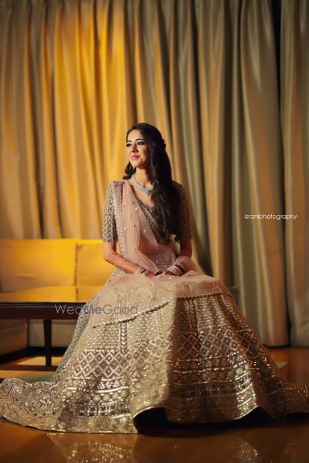 Photo of Silver and blush pink sangeet lehenga