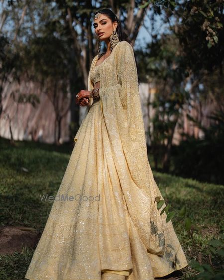 Photo of muted hue custom chikankari lehenga wore by Athiya Shetty