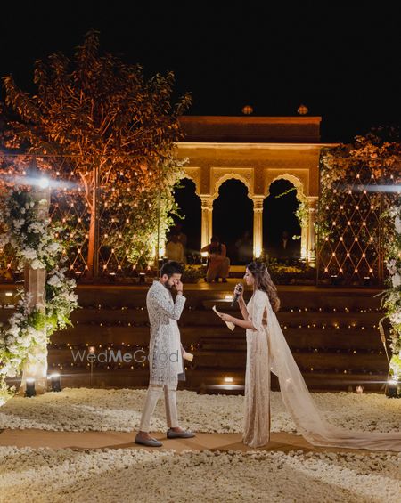 Photo of Stunning shot of the couple for a no-rituals wedding, exchanging vows.