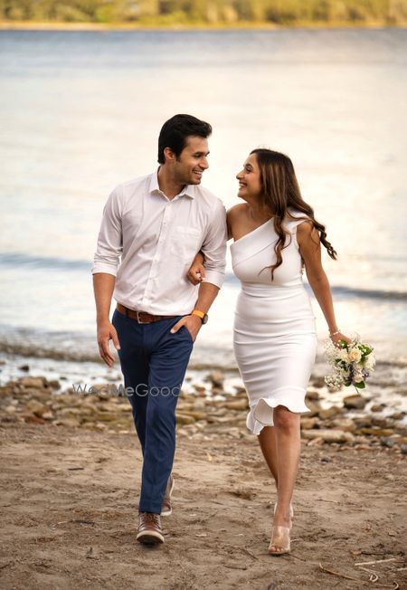 Photo of pre wedding or honeymoon beach wedding couple shot