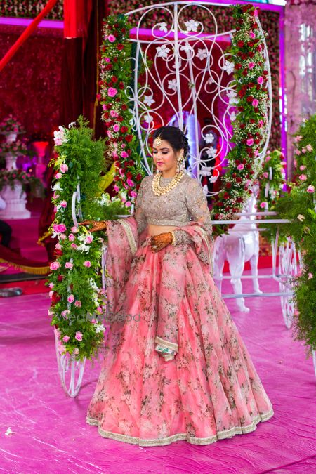 Photo of Floral print light pink Sabyasachi lehenga