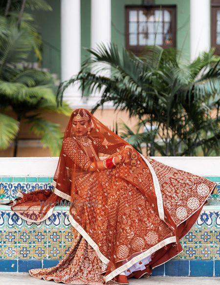 Photo of Bridal portrait with dupatta as veil