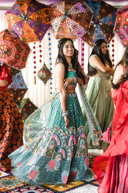 Photo of Modern mehendi lehenga for a telugu bride