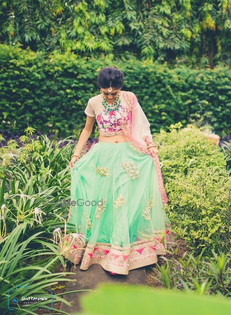 Photo of mint and pink lehenga