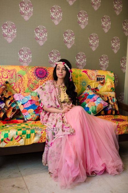 Photo of Light pink and yellow lehenga with floral dupatta