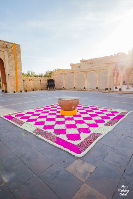 Photo of floral rangoli decor for welcome or entrance