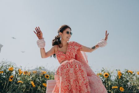 Photo of cute bridal portrait on haldi day