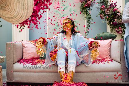 Photo of Happy Haldi portrait of a bride