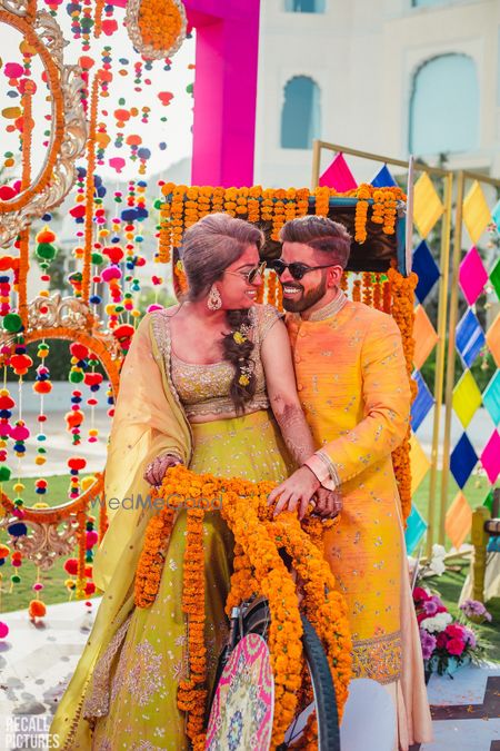 Photo of Couple portrait after holi party on mehendi