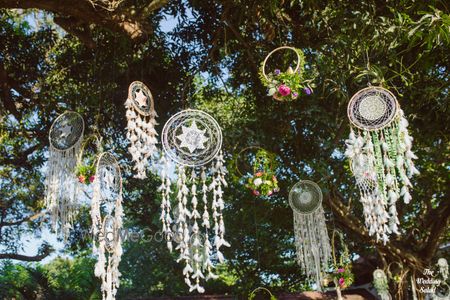 Photo of Hanging dreamcatchers from the tree for decorating.