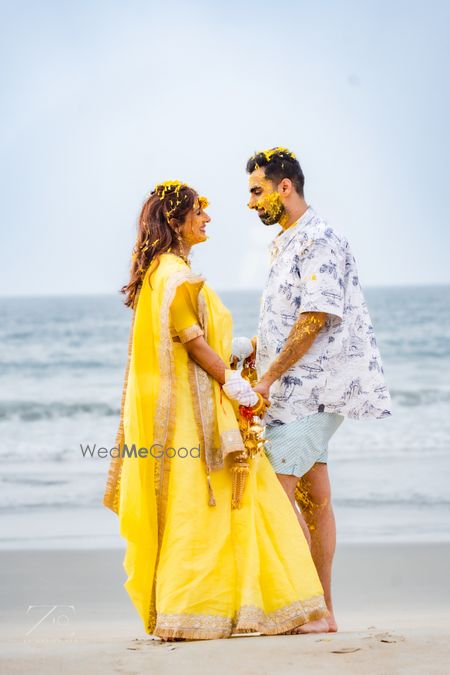 Photo of Bride and groom on haldi