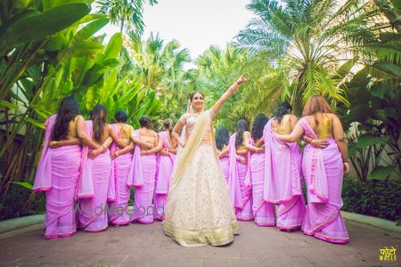 Photo of Cute bride and bridesmaid matching photo