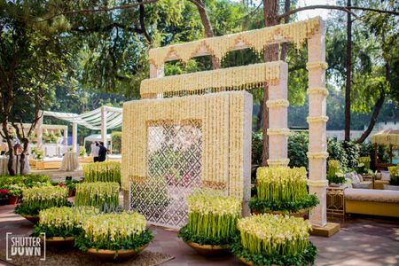 Photo of Mogra decor at the entrance for a day sangeet ceremony