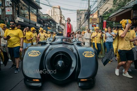 Photo of Unique groom entry on batmobile