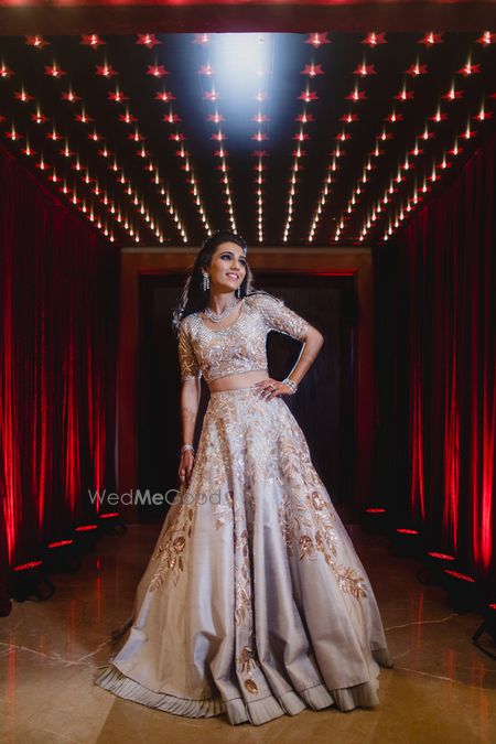 Dark Grey Bridal Lehenga Photo grey and rose gold lehenga