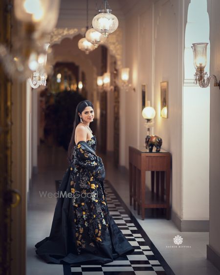 Photo of Bride in an off-shoulder reception gown