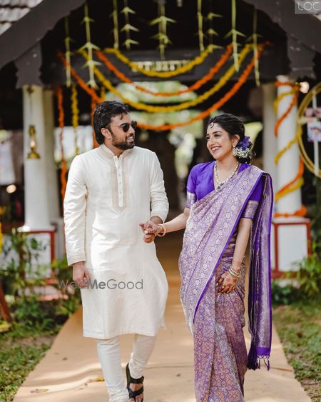 Photo of South Indian bride in a purple kanjeevaram saree