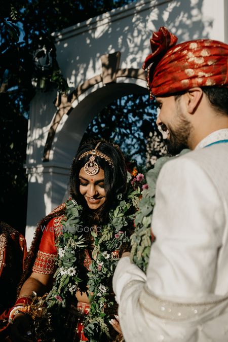 Photo of Bride and groom during varmala