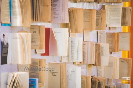 Photo of Books in decor as wall