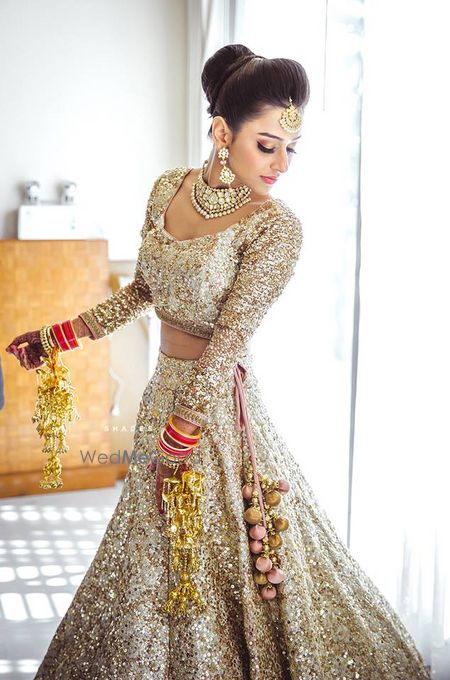 Gold Bridal Lehenga Photo shimmery lehenga