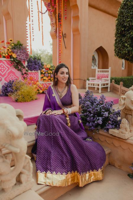 Photo of Pretty purple lehenga in bandhani for a haldi event