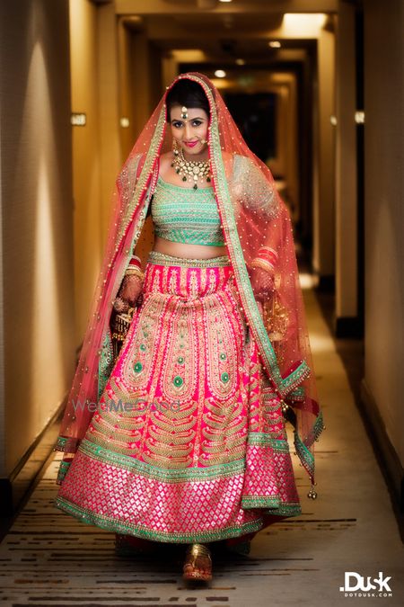 Photo of mint and pink lehenga