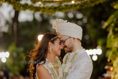 Photo of cute couple portrait on wedding day