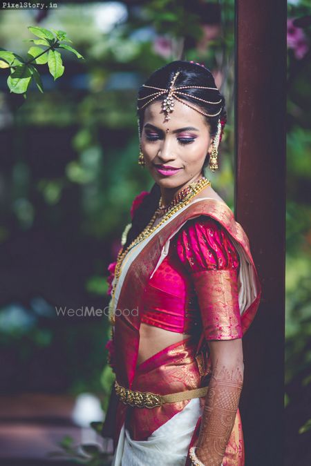 Photo of White and pink kanjivaram blouse style