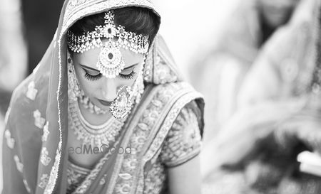 Photo of black and white bridal portraits