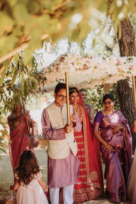 Photo of bridal entry in red lehenga