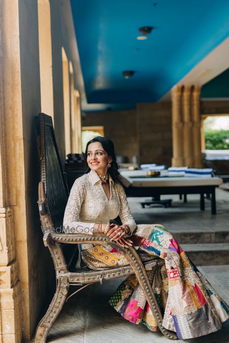 Photo of Bridal portrait in Mehendi lehenga