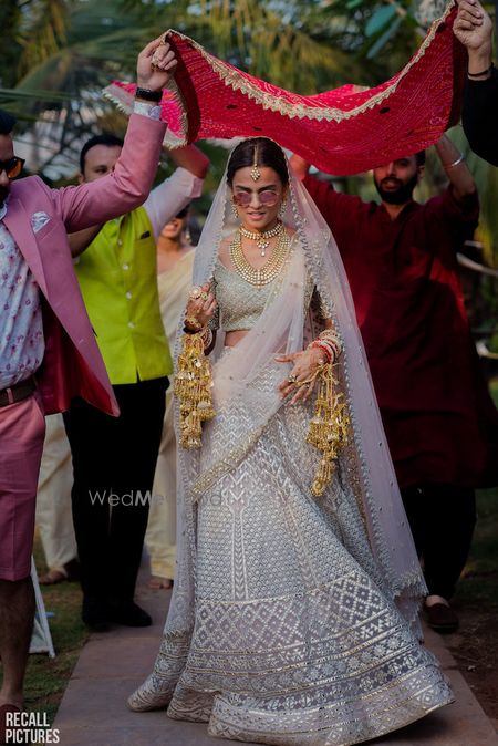 Photo of Falguni and Shane pastel bridal lehenga