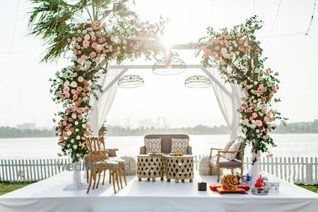 Photo of A seaside floral mandap.