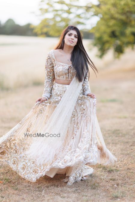 Photo of gold sequin bridal lehenga for reception