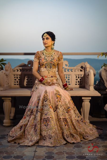 Photo of Bridal lehenga portrait of bride.