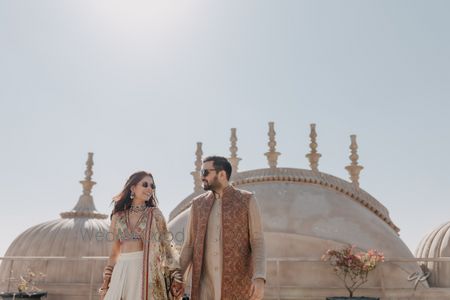 Photo of couple portrait on mehendi day